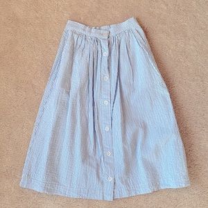 H&M cotton blue and white striped midi skirt with buttons
